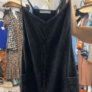 Black Mineral wash French Terry Romper Overalls